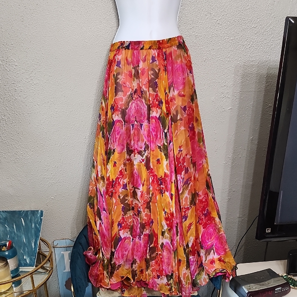 Floral Chiffon Maxi Skirt - Multicolor Size Small-Medium